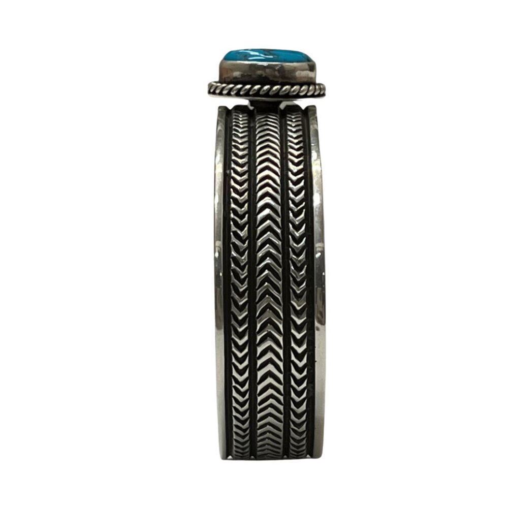 925 Sterling Silver Turquoise Artist Signed Harold J. Cuff Bracelet - Picture 4 of 8